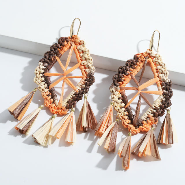 Boho handmade straw hollow dangle earrings