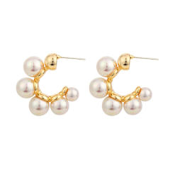 Pearl bead hoop clip on earrings