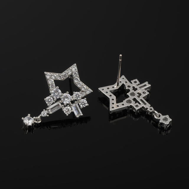 Diamond star drop earrings clip on earrings