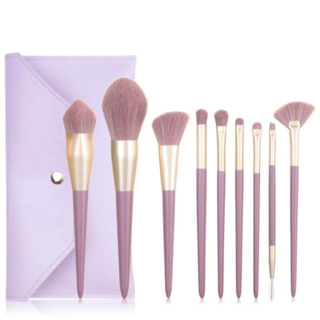 9pcs pink purple color makeup brushes set