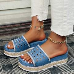 Denim Platform slippers