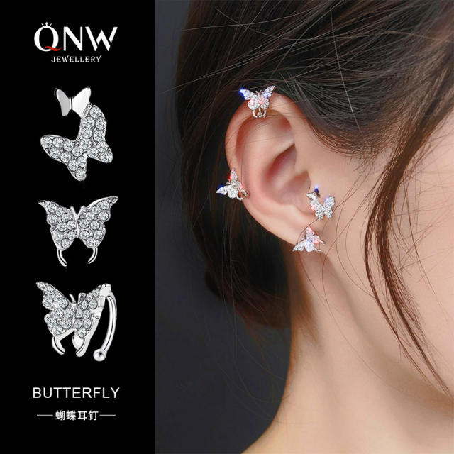 Diamond butterfly ear cuff ear studs