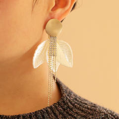 Cubic zircon tassel white leaf women earrings