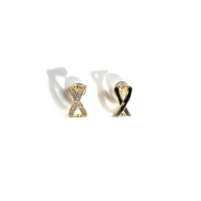 Diamond asymmetric clip on earrings