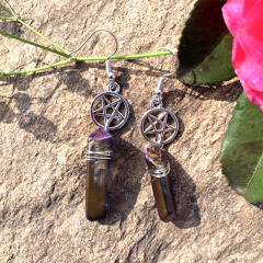 Boho natural cystal pendant hollow star dangle earrings