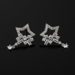 Diamond star drop earrings clip on earrings