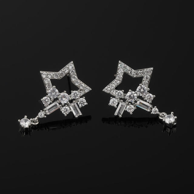 Diamond star drop earrings clip on earrings