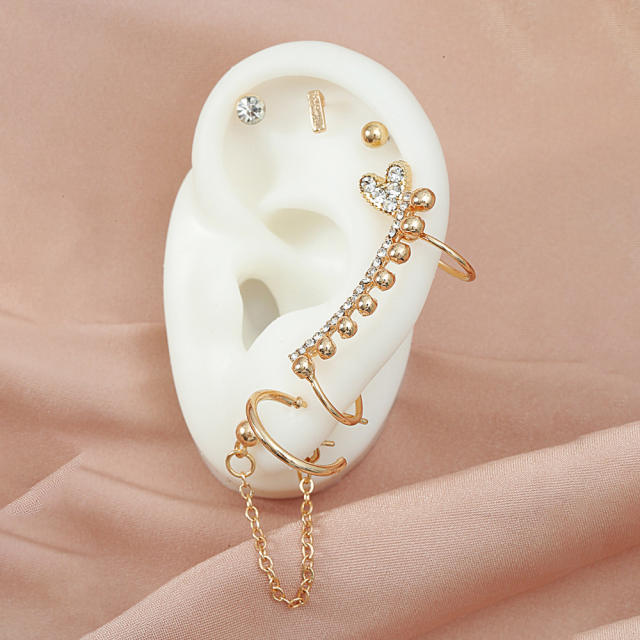 Gold color bead tiny heart ear cuff set