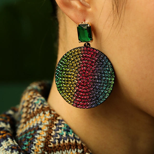Rainbow color cubic zircon pave setting dangle earrings