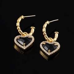 Black heart drop earrings clip on earrings