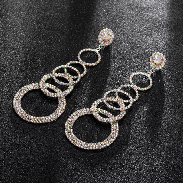 Rhinestone setting ring to ring long earrings