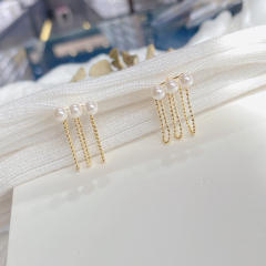 Pearl beads tassel clip on earrings