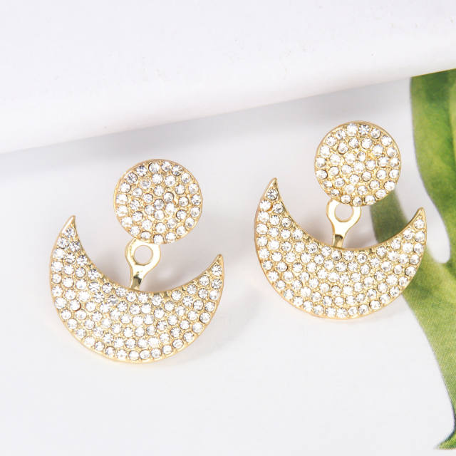 Colorful rhinestone pave setting moon design jacket earrings