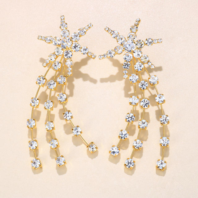 Elegant pave setting rhinestong star earrings
