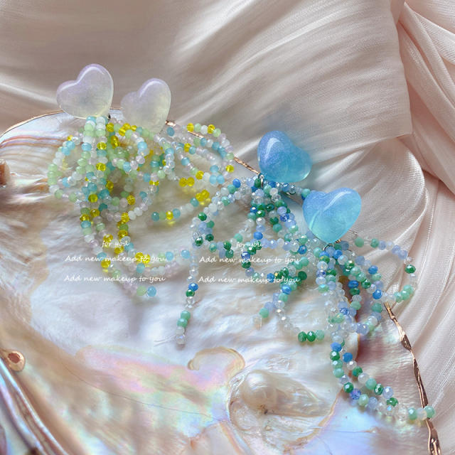 Spring summer handmade beaded bow heart earrings