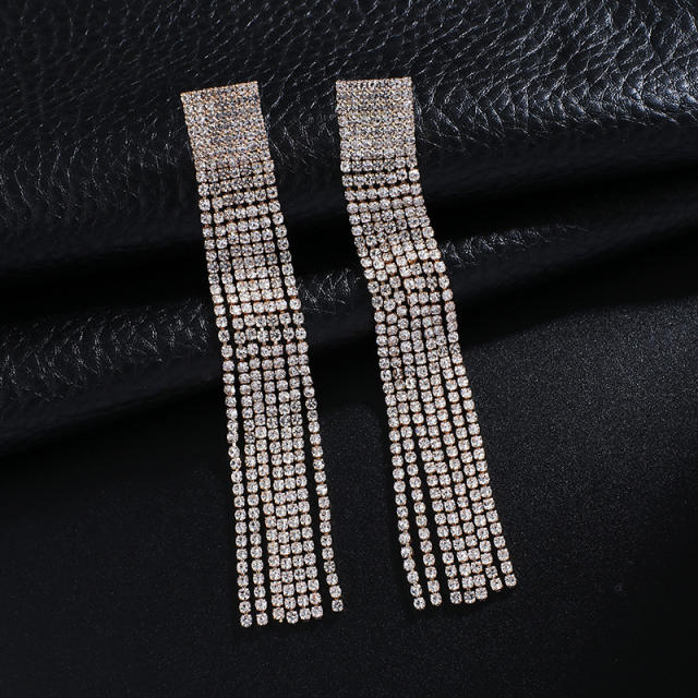 Rhinestone tassel long earrings
