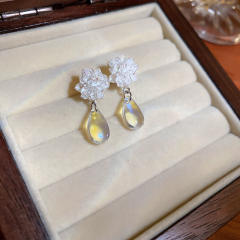 Silver needle summer daisy flower drop earrings