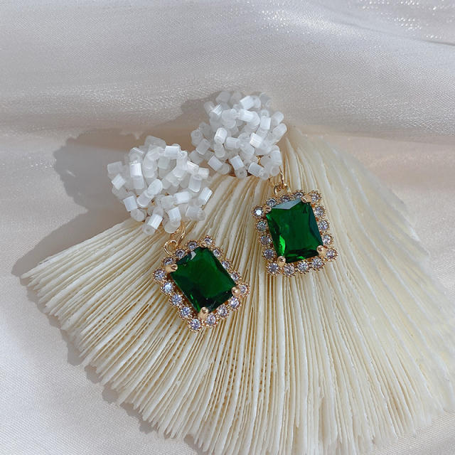 High-grade emerald earrings vintage beaded rhinestone earrings