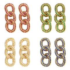 Full of color cubic zircon chain earrings