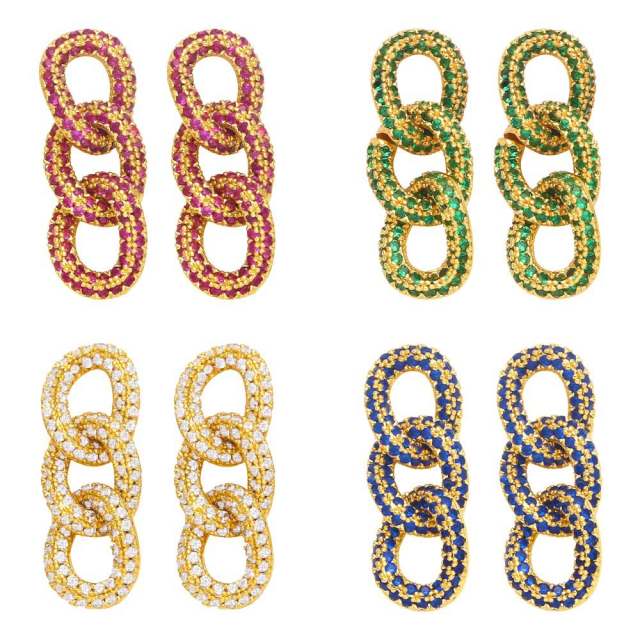 Full of color cubic zircon chain earrings