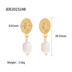 18KG pearl charm stainless steel earrings