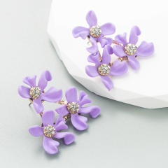 Boho color flower triangle shaped ear studs