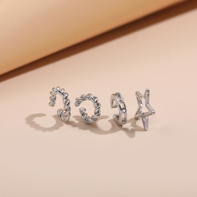 Five-pointed star alloy ear cuff 4 pcs set