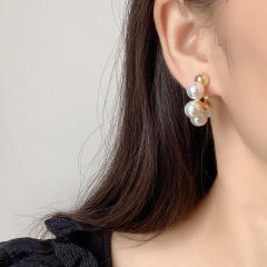 Pearl bead hoop clip on earrings