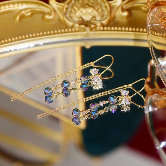 Delicate blue crystal stone butterfly threader earrings