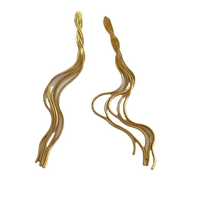 18KG real gold plated chain tassel earrings