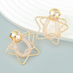 INS personality hollow star metal ear studs