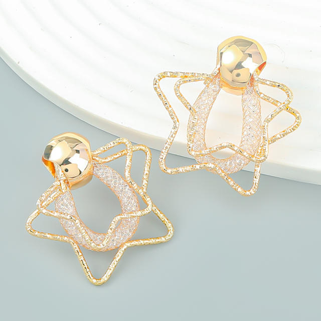 INS personality hollow star metal ear studs