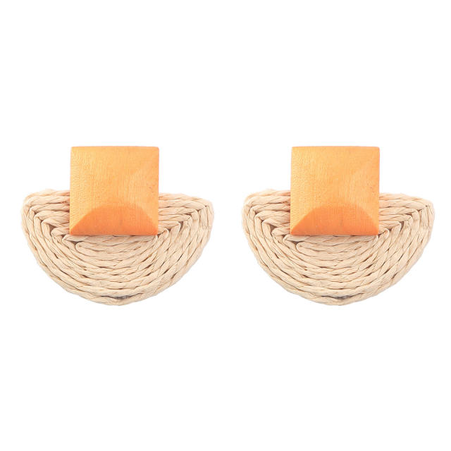 Summer geometric shape straw ear studs