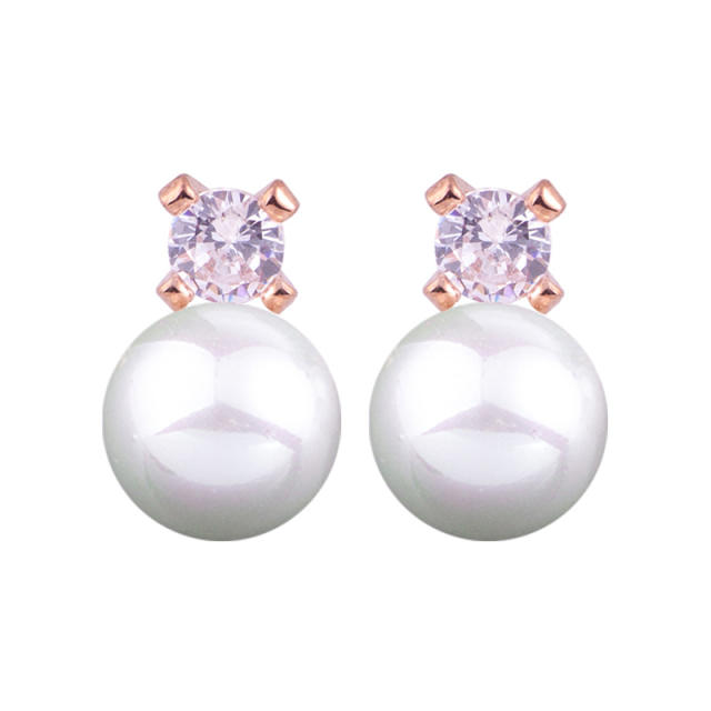 Cubic zirconia pearl clip on earrings