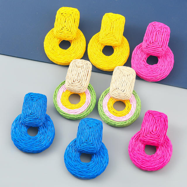 Summer design colorful straw ring earrings