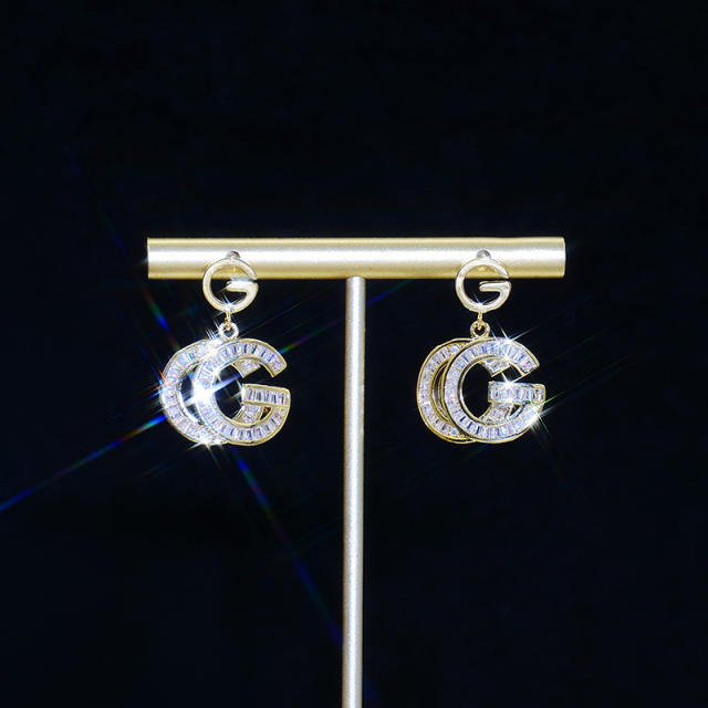 Korean fashion diamond letter G dangle earrings