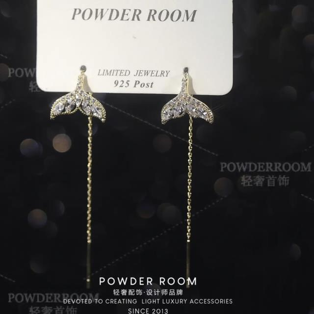 Diamond tail S925 sterling silver needle threader earrings