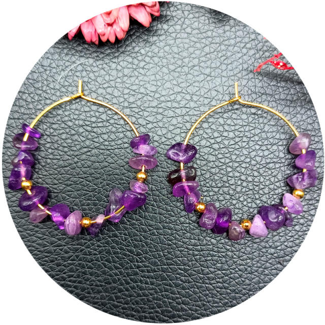 Natural crystal boho hoop earrings