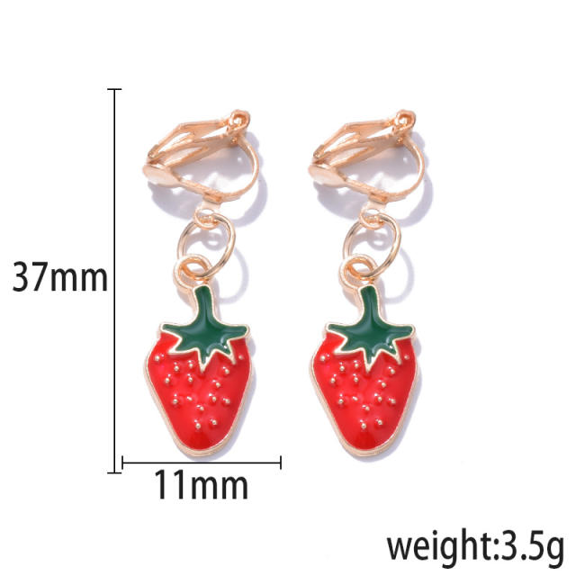 Cartoon enamel fruit drop earrings clip on earrings