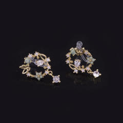 Diamond green petal drop earrings clip on earrings