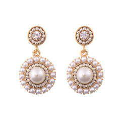 Pearl beaded round charm drop earrings clip on earrings