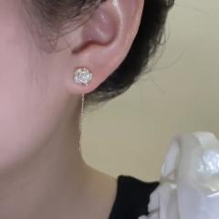 S925 sterling silver needle white black rose flower threader earrings