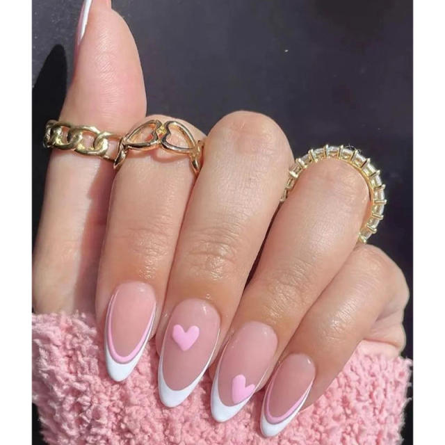 Sweet pink heart dropped false nails for women