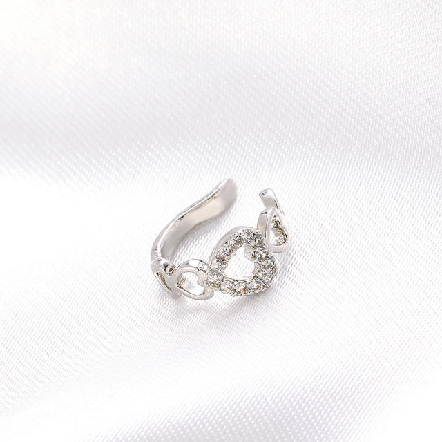 Diamond heart hollow ear cuff