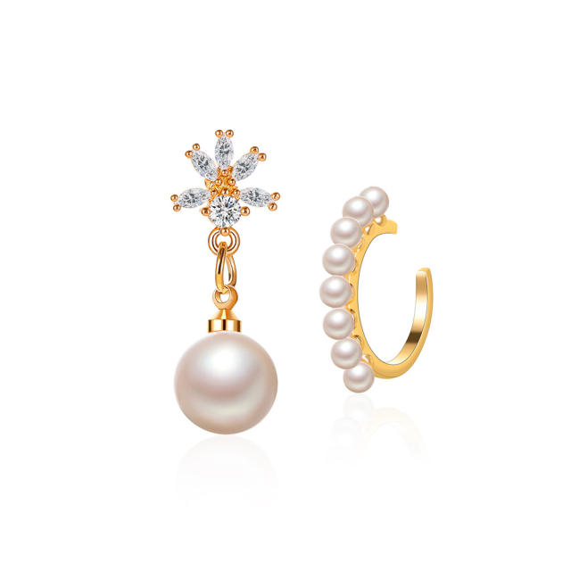 Pearl drop earrings ear cuff set