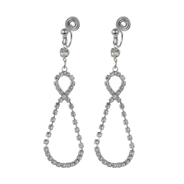 Diamond infinity dangle earrings clip on earrings