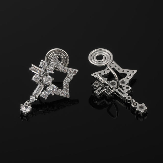 Diamond star drop earrings clip on earrings