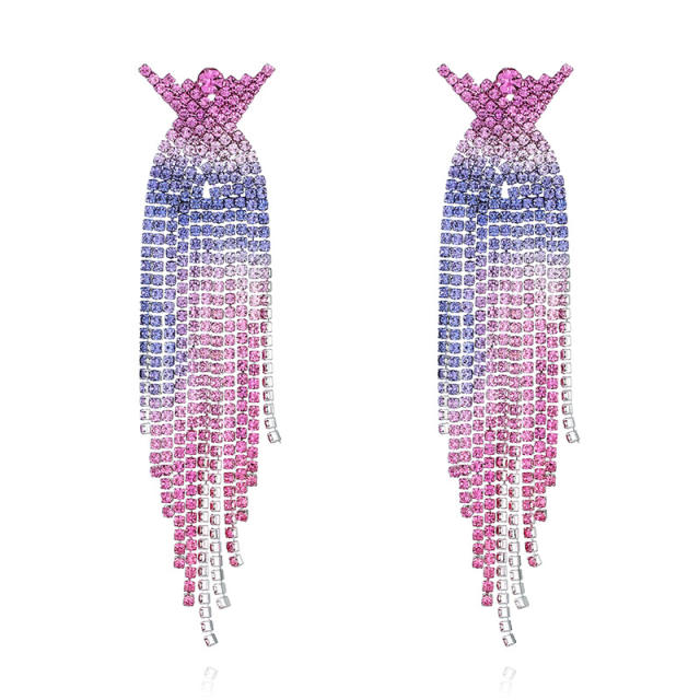 Color rhinestone tassel pave setting earrings