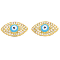 Color enamel pave setting cubic zircon evil eye ear studs