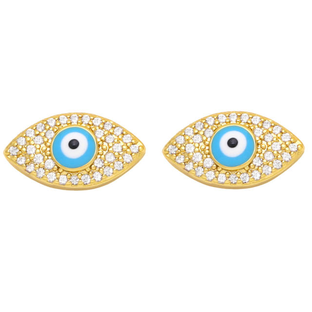 Color enamel pave setting cubic zircon evil eye ear studs
